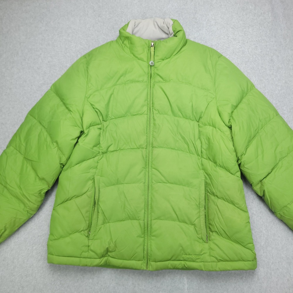 L.L. Bean Down Puffer Jacket Coat Men's Large Lime Green Insulated Quilted